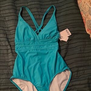 Athleta Blue One Piece Swimsuit with Cross-Back Straps